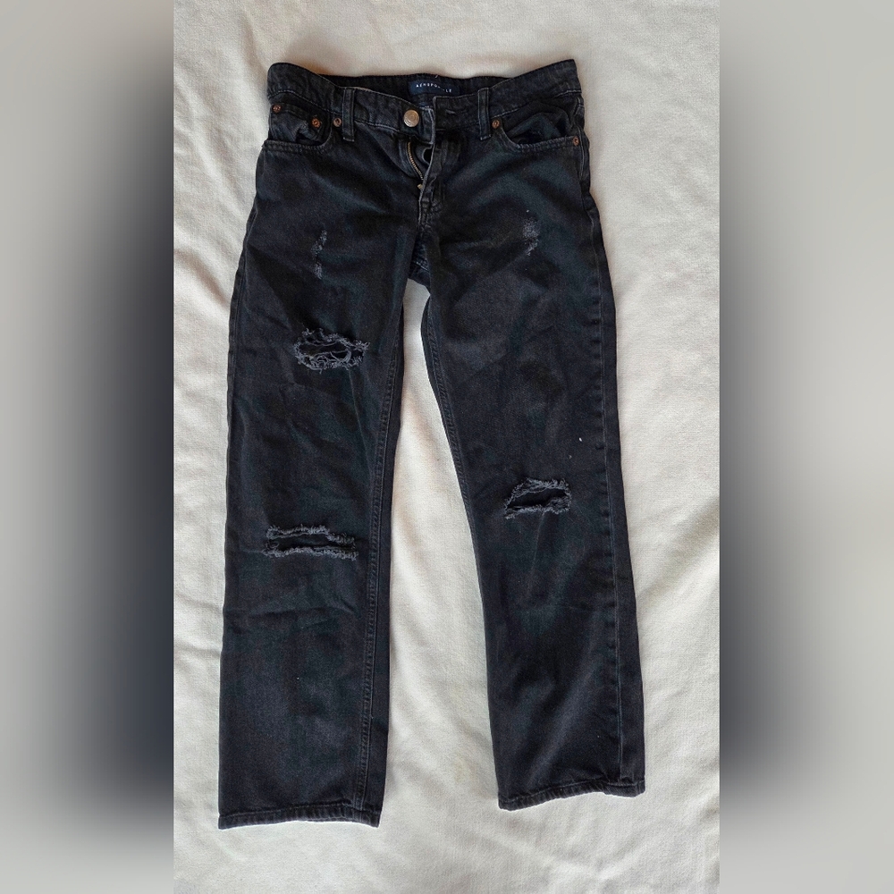 Aeropostle Distressed Ripped Black Jeans for Women Size 0 Short